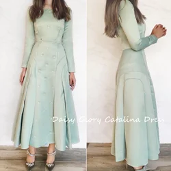 Blue Party Dress A-Line Luxury Dubai Evening Gown O-Neck Prom Dress Long Sleeves Saudi Arabia Formal Wedding Occasion Dress