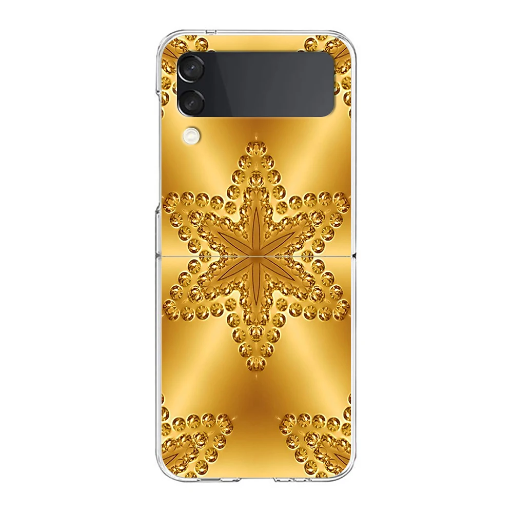 Goldfolie Kunst Hard PC Handy hülle für Samsung Galaxy Z Flip 5 4 3 transparente Abdeckung für Galaxy Z Flip 6 faltbare stoß feste Hüllen – Detail 1