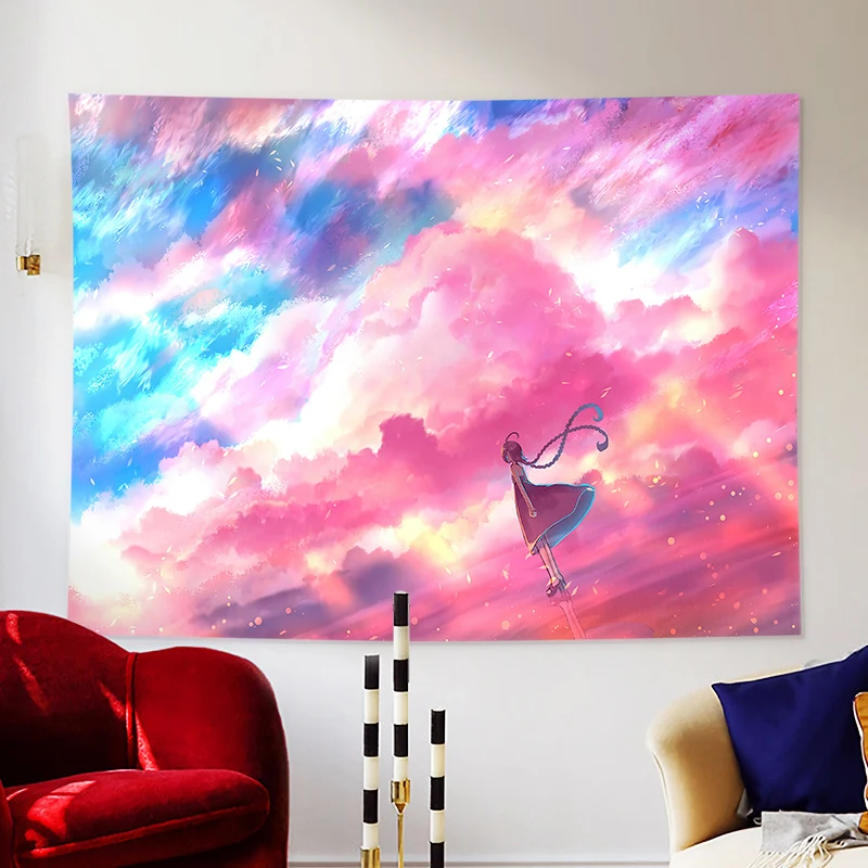 Japanese Ins Kawaii Room Decor Anime Print Tapestry Wall Hanging Aesthetic Room Decor Mural Aesthetic Wall Tapestry