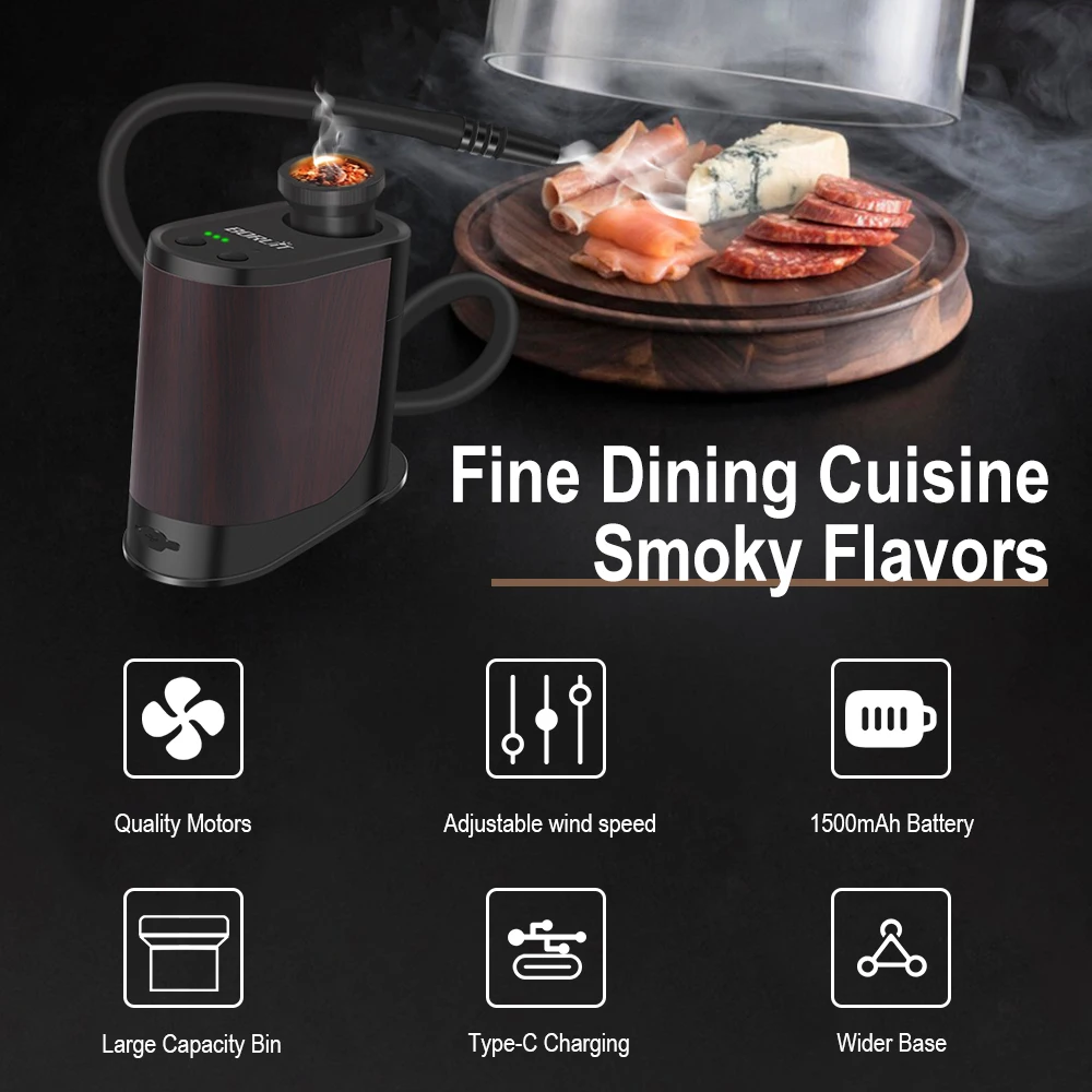 BORUiT BQ500 Smoke Infuser Cuisine Portable Molecular Machine Bar Cold Smoke Generator Meat Burn Cooking Smoking Gun for BBQ