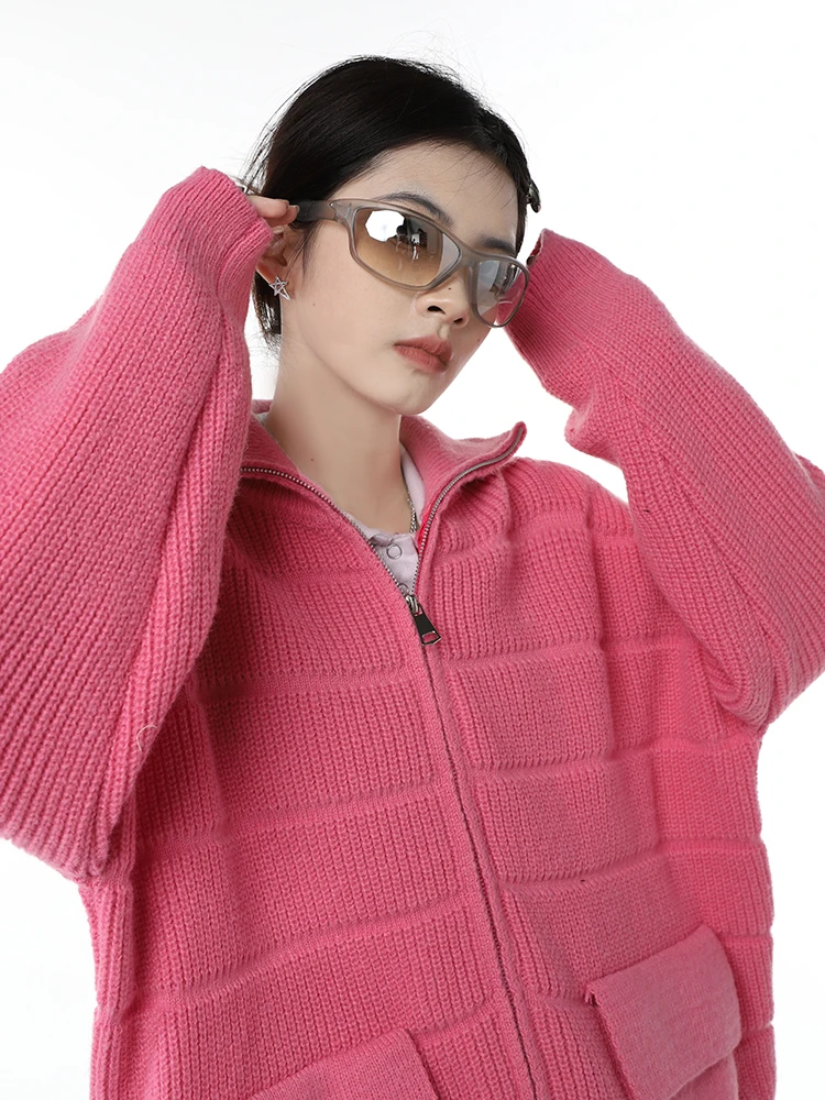 

Autumn And Winter Full Sleeve Knitted sweaters Jacket Stand Neck Basic Knitwear Short Coats Women Fashion Oversized Jacket