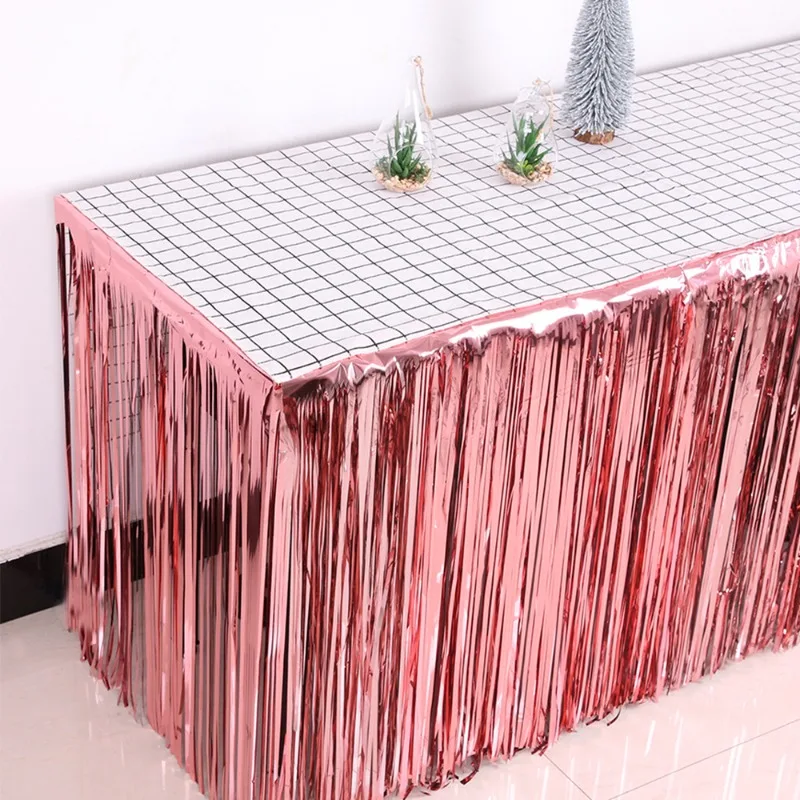 Table skirt wedding new year easter decoration for home birthday party metal rain tinsel