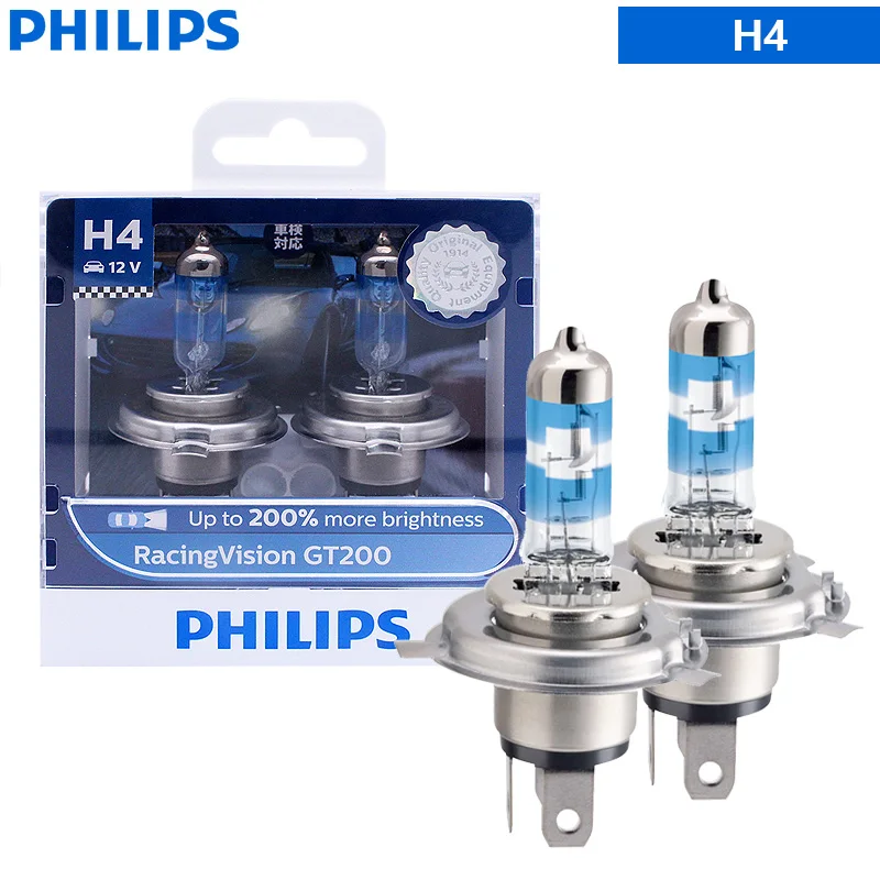 Philips Racingvision Gt200 H4 H7 9003 Hb2 12v +200% Brighter Light Auto  Halogen Headlight High Low Beam Ece Car Lamps, Pair - Car Headlight  Bulbs(halogen) - AliExpress