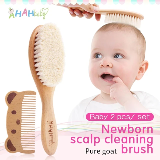 cepillo bebe recien nacido cepillo pelo bebe peines para el cabello Juego  de 3 unids/set de cepillo de pelo de cabra para bebé recién nacido, de lana  suave, de madera y peine