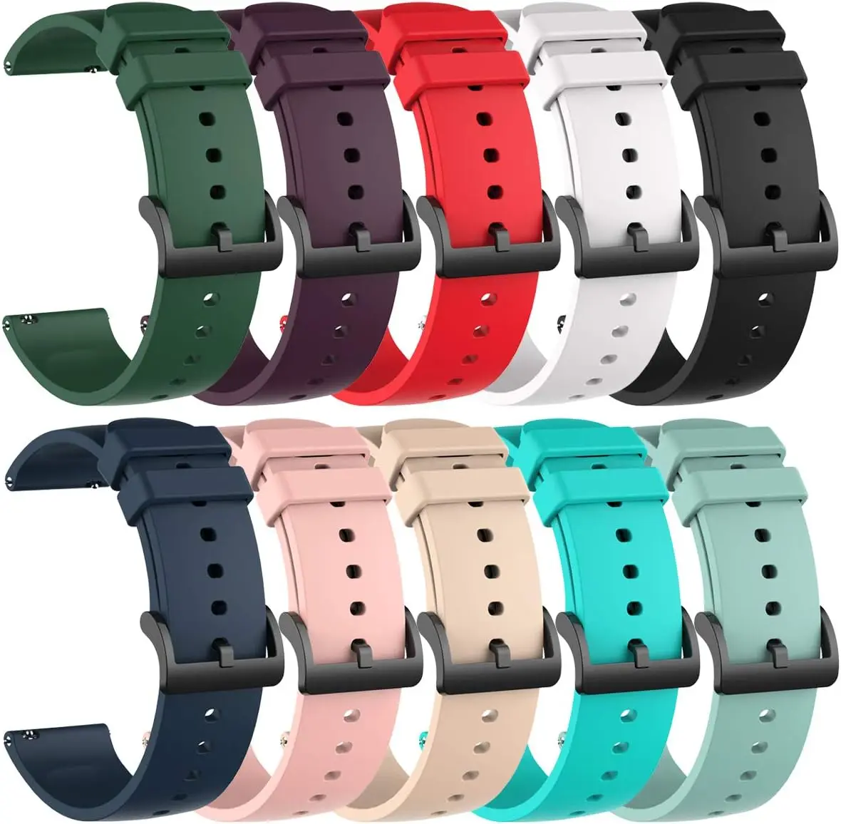 Vibrant 20mm Silicone Watch Band Collection - Set of 10 Replacement Straps
