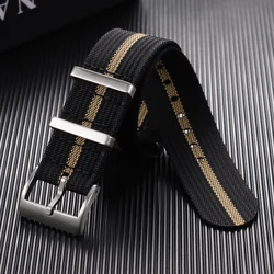 Military Nylon Canvas Watch Band - Universal Fabric Strap Replacement - 22mm (Black Gold)