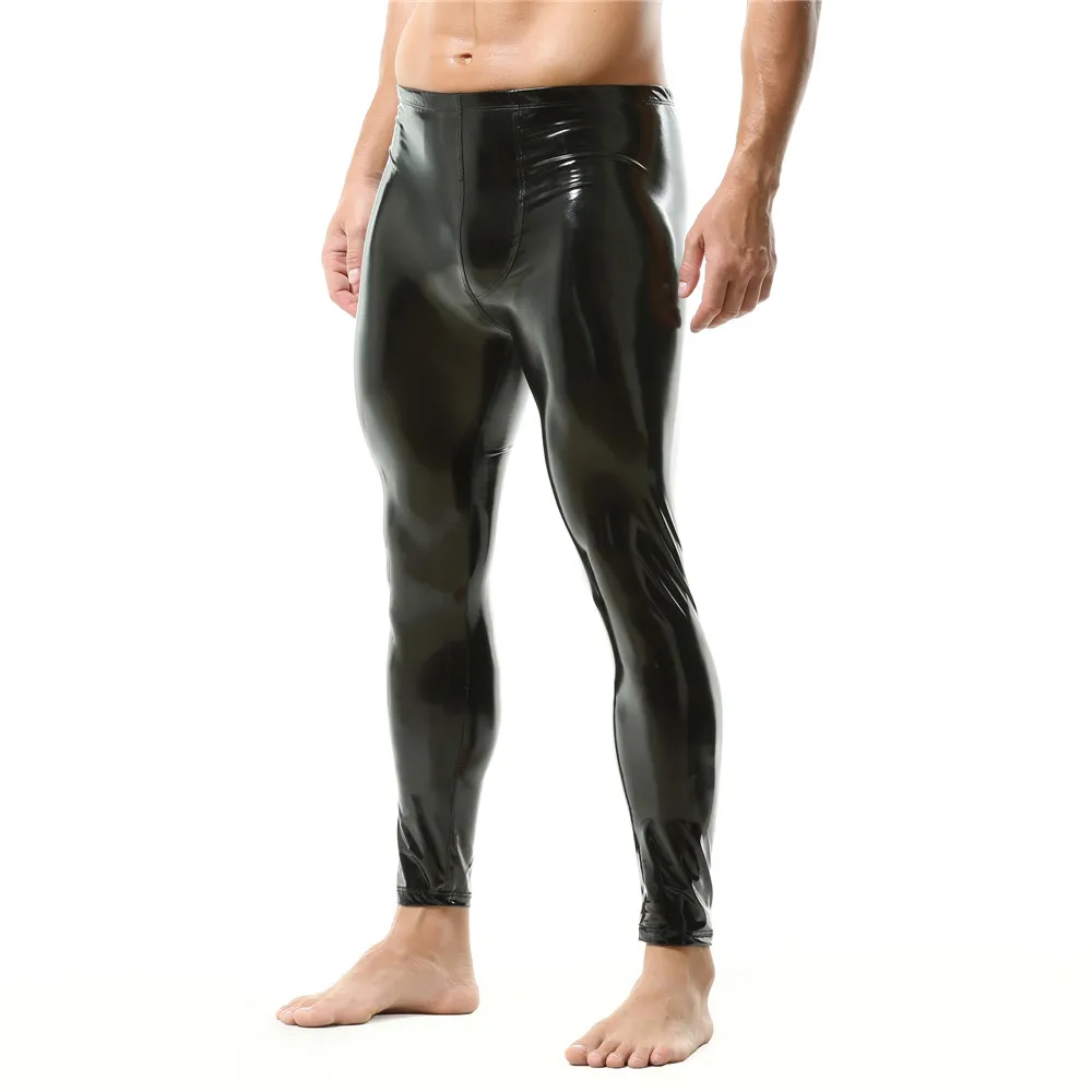 Men's Black/Red Patent Leather Leggings Nightclub Wear