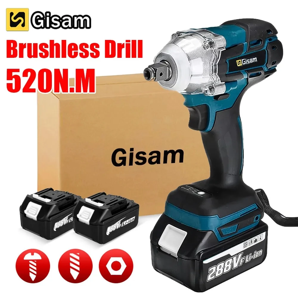 Avvitatore A Percussione Elettrico Senza Spazzole 520N. M 1/2 "Cacciavite A Batteria Senza Fili Chiave Ricaricabile Utensile Elettrico Per Batteria Ma