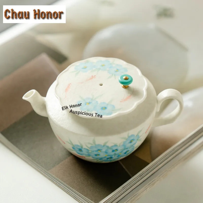 120ml Hand-painted Blue Star Flower Teapot Retro Tea Infuser Pot Tea Soaking Kettle with Ball Hole Tea Items Supplies Decoration
