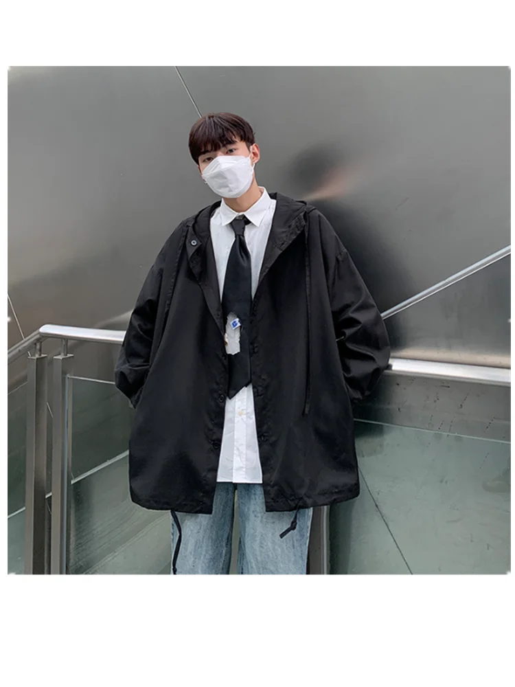 Men Shirt  Long Sleeve Hooded Shirt Coat Spring Autumn Japanese Abstinence Fashion Brand ins A0002