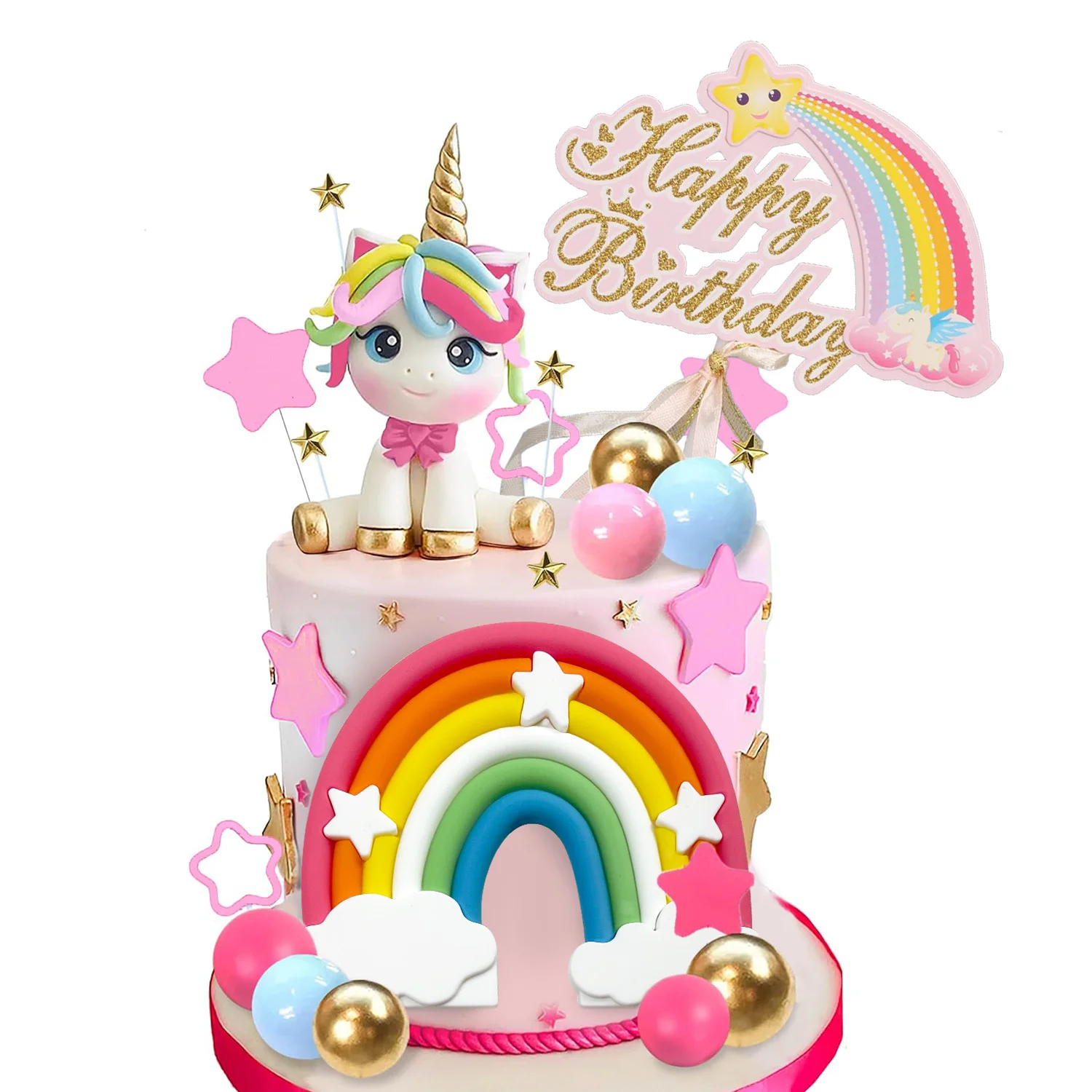 Unicorn Cake Topper Rainbow Cake Decorations with Stars Unicorn Balls Happy Birthday Decorations Ages Baby Shower