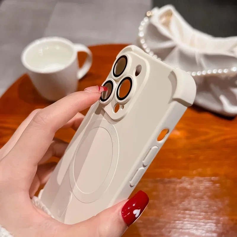 Lens Protect Magnetic Liquid Silicone Phone Case with Magsafe Wireless Charging Compatibility