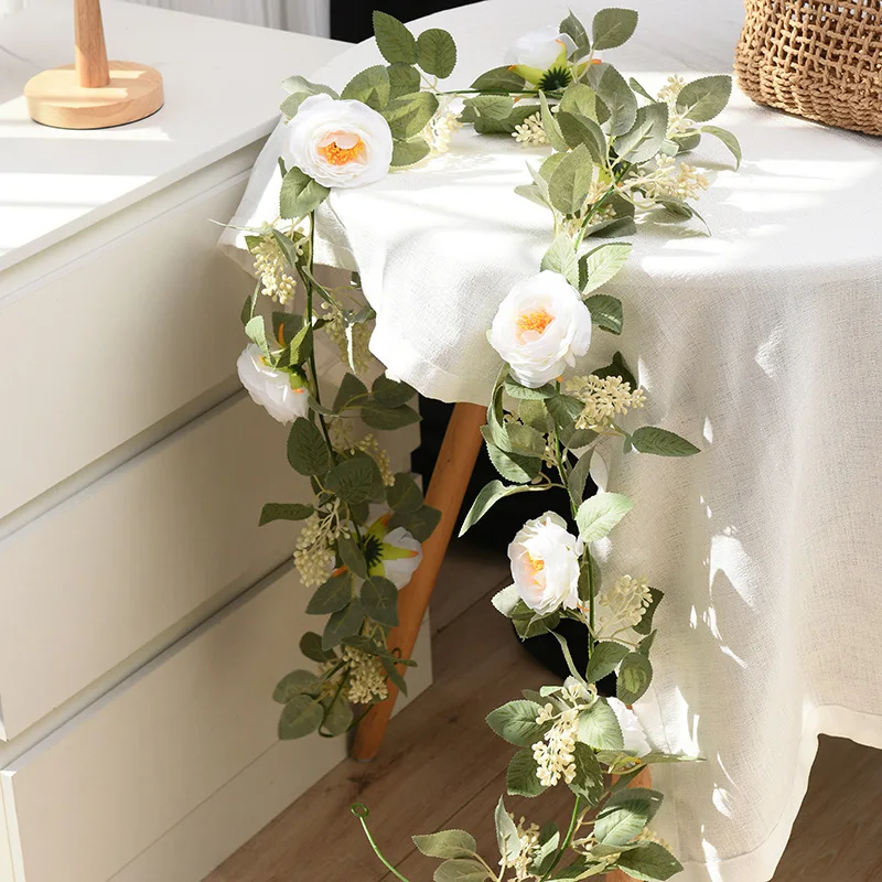 

2M Artificial Flower Fake Rose Vines Artificial Flowers Garland Eucalyptus Hanging Plant for Wedding Arch Door Party Table Decor