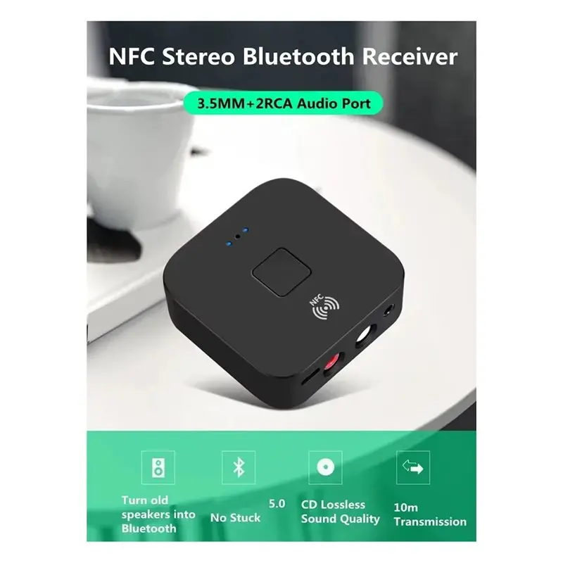 B03B-블루투스 5.0 RCA 오디오 수신기 3.5Mm AUX 잭 스테레오 음악 무선 어댑터 마이크 스피커 증폭기 자동 켜기/끄기