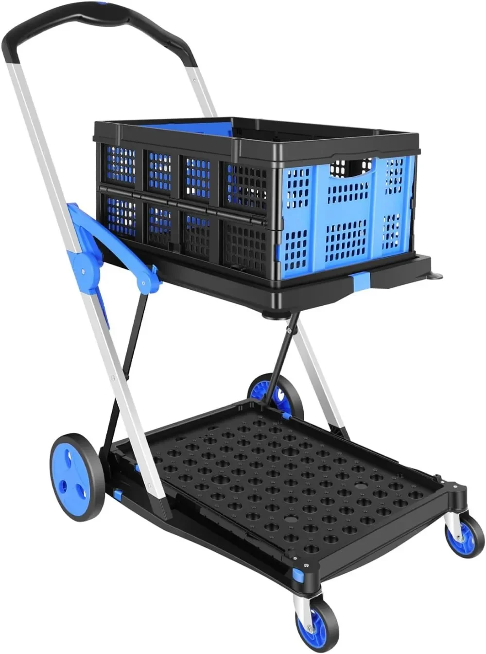 Collapsible Utility Cart,Multi Use Functional Shopping Carts with Storage Crate Adjustable Folding Trolley Lightweight