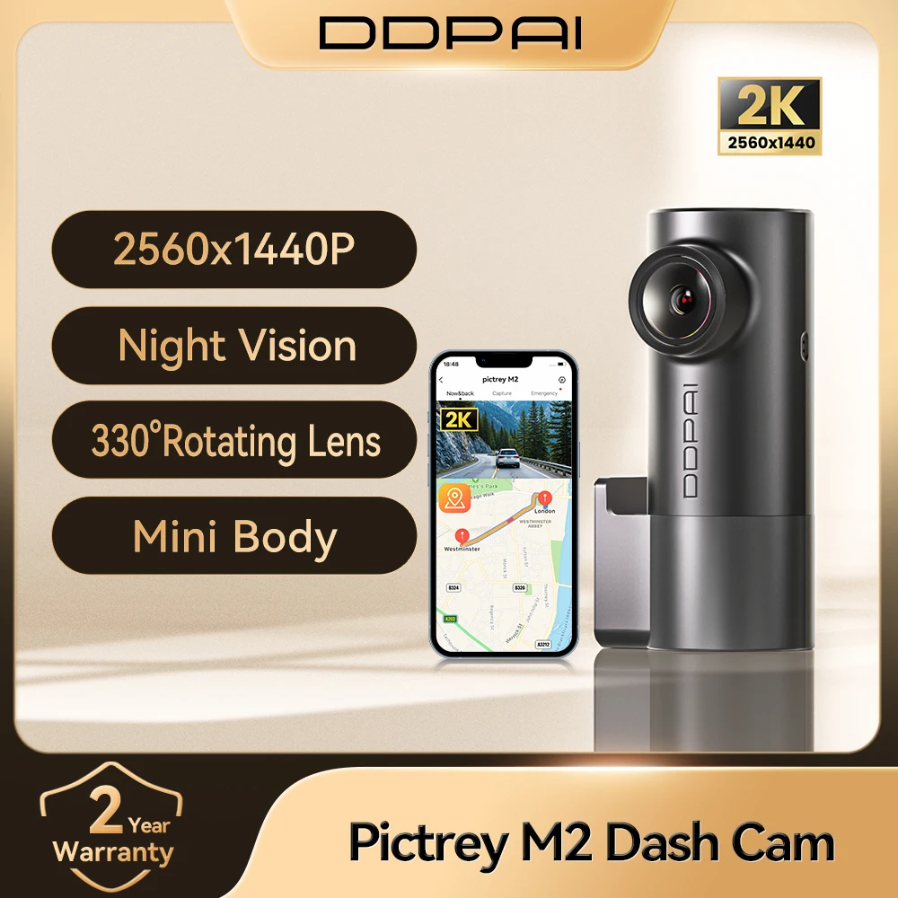 מצלמת רכב Pictrey M2 Dash Cam עם ראיית לילה 2K, תמיכה במוניטור חניה 24 שעות, שליטה באמצעות קול חכם, WIFI ואפליקציה, מצלמת רכב Dashcam