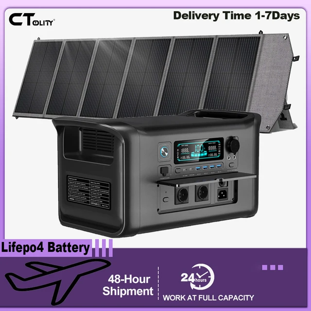 Station d'alimentation portable CTOLITY AP1000 1800W, générateur solaire, batterie Lifepo4 avec panneaux solaires 200W, pliable et portable 1
