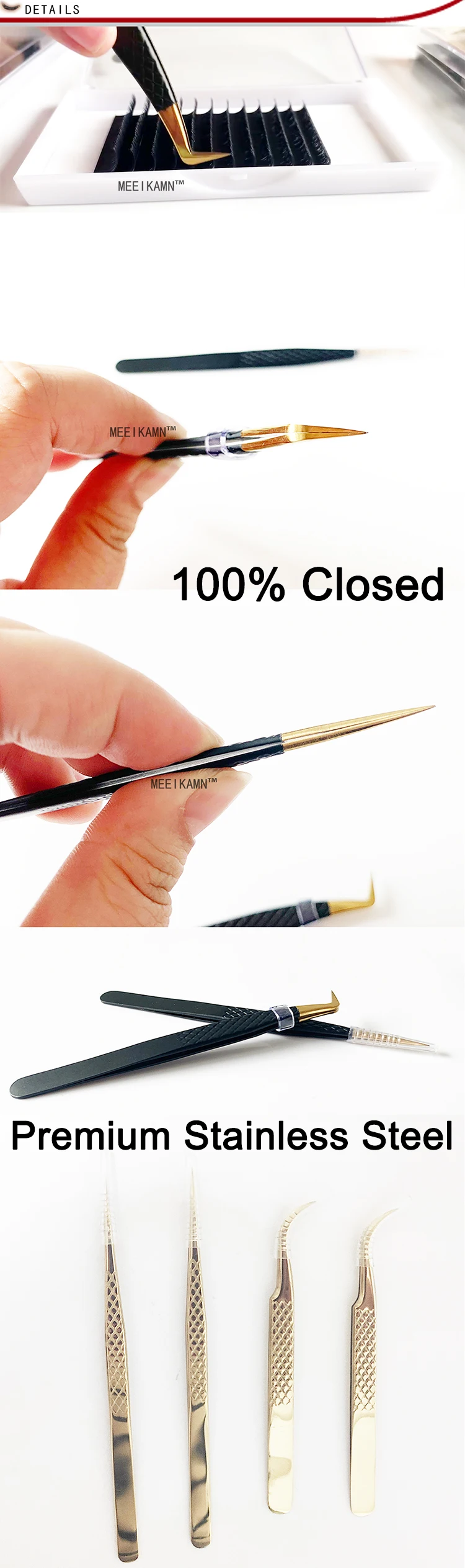 Description Picture 2 of item2PCS 100% Closed Stainless Steel Clip Professional High Precision Light Weight Eyelash Grafting Tweezer