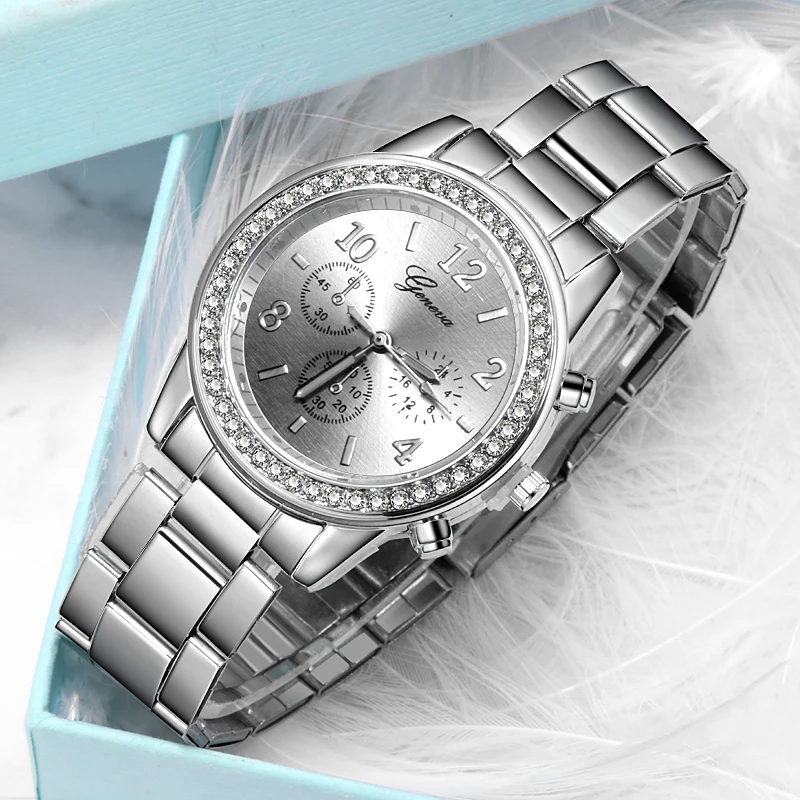 Tanio 2021 nowy genewa klasyczny luksusowy zegarek ze strasów kobiet