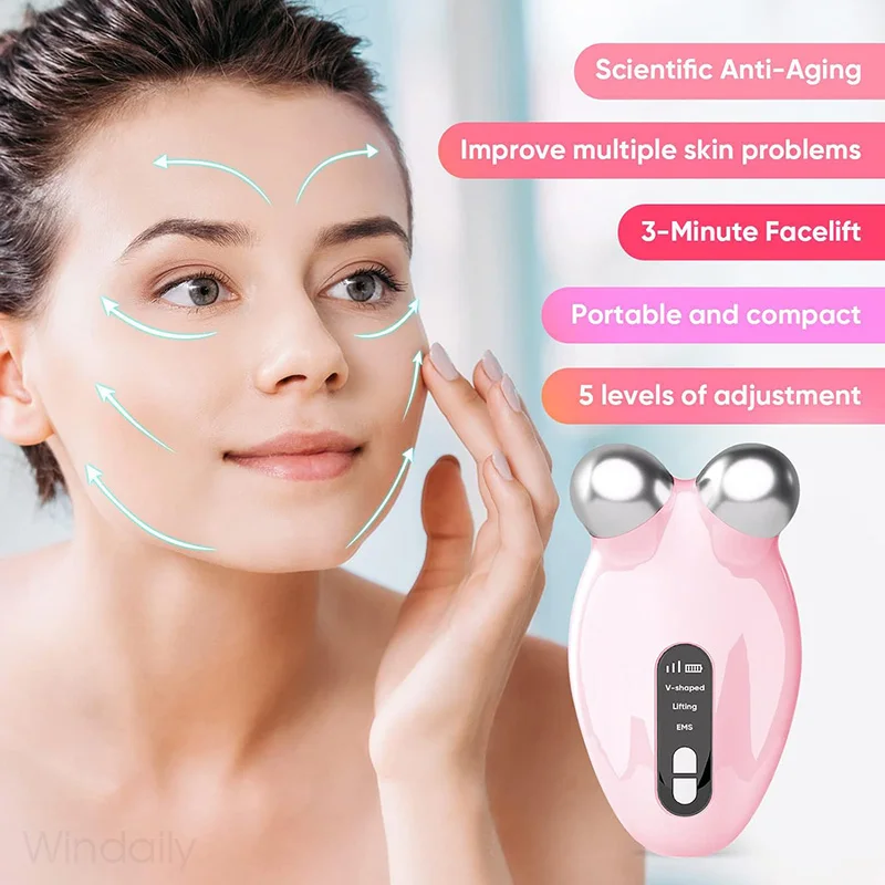 EMS Facial Massager Roller Microcurrent Face Lifting Machine V-Face Roller Massager Skin Rejuvenation Anti-Wrinkle Beauty Device