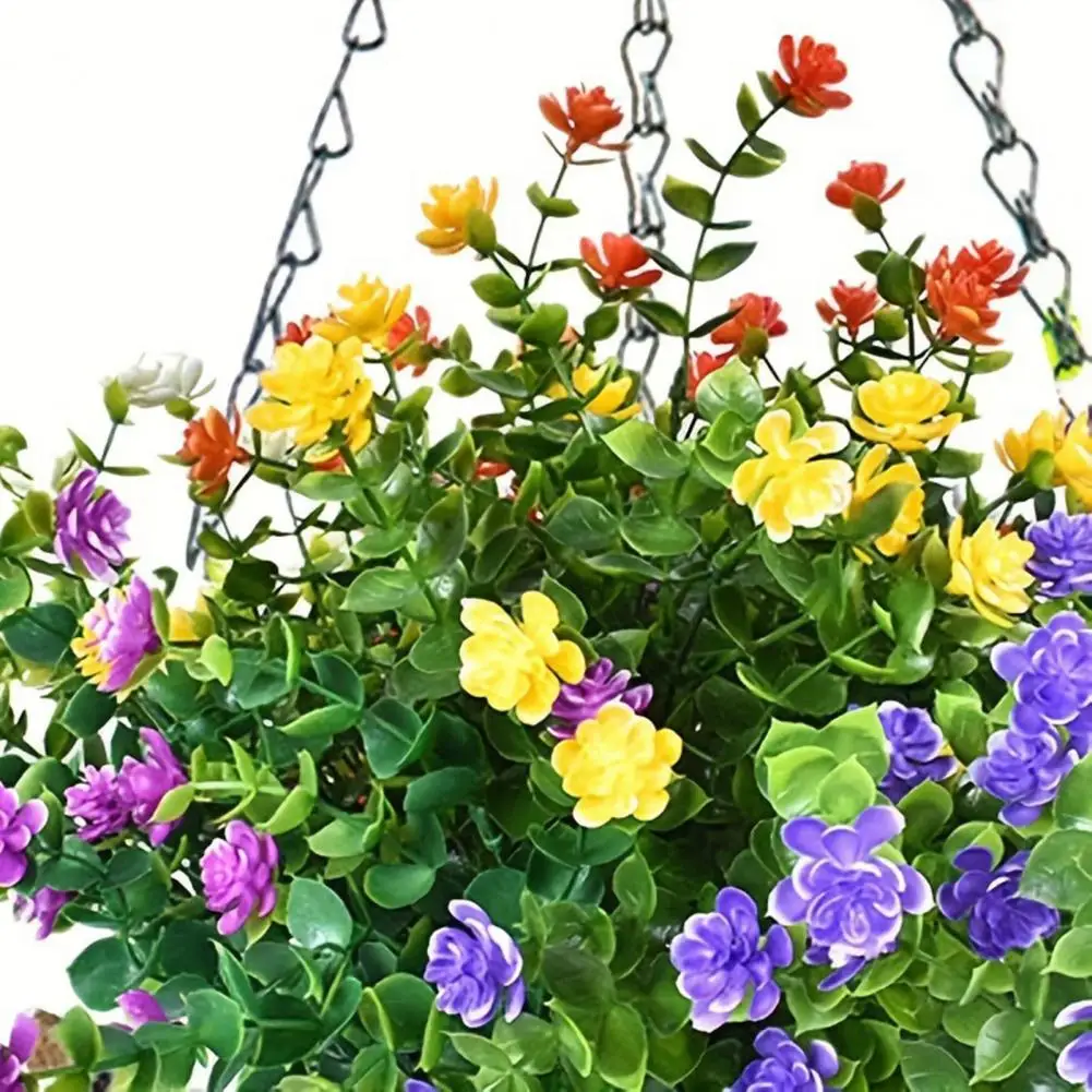 34cm Artificial Flowers Basket With Hanging Hook Faux Silk In Coconut Lining Basket Petunia Spring Home Porch Garden Decoration