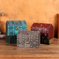 Pirate Treasure Chest With Lock Wooden Lockable Trinket Box Vintage Design Money Coin Decor Storage Box Jewelry Box 2