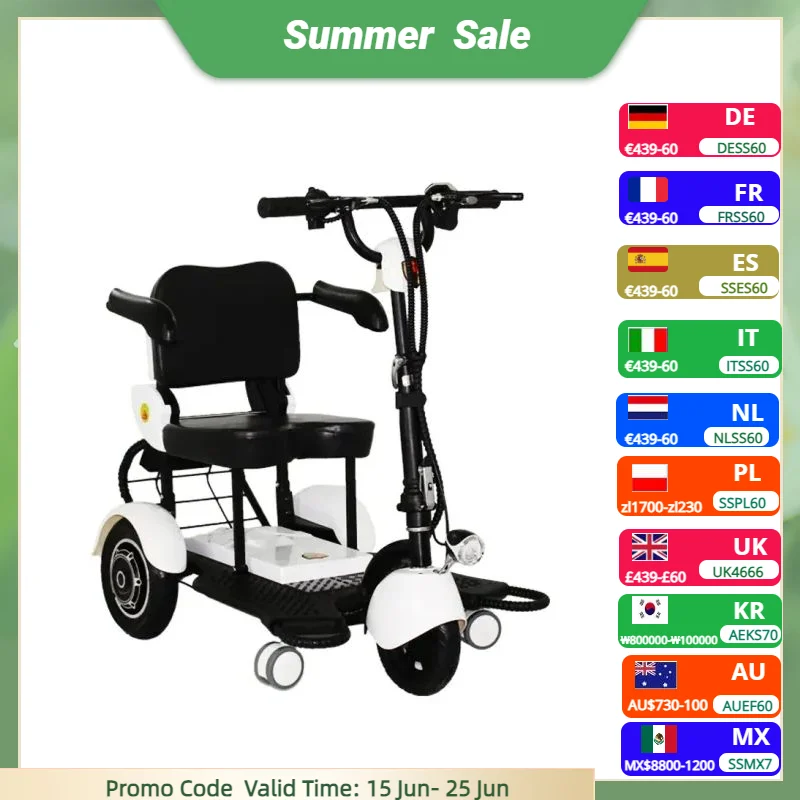 Mini Folding Electric Tricycle Adults For Women 48V 3 Wheeled Electric Scooter Foldable Portable For Long Travel With Basket
