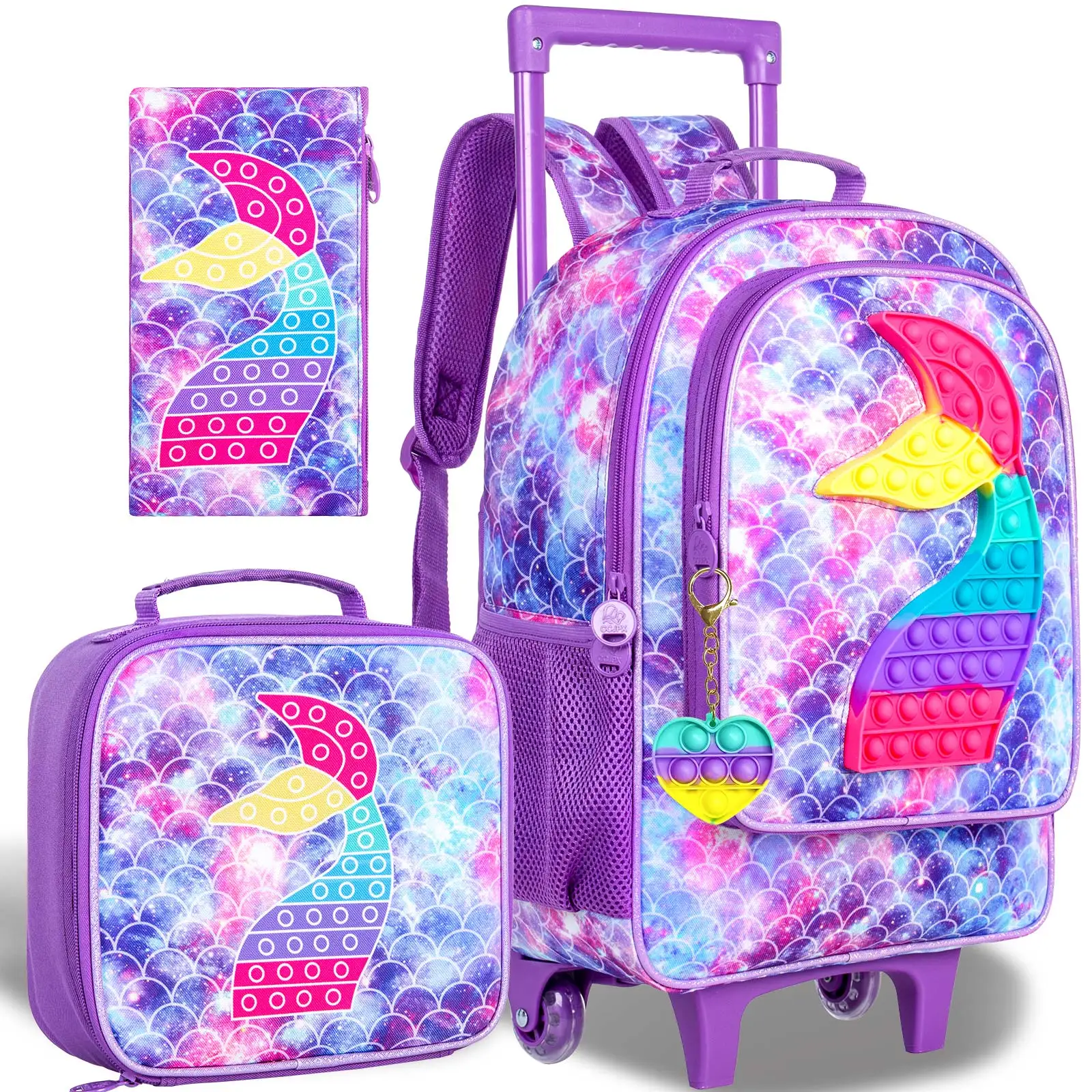 Zaino A Rotelle 3-in-1 Per Bambini – Con Dinosauro O Unicorno – Borsa Scuola Pieghevole Con Ruote, Manico Telescopico, Tante Tasche