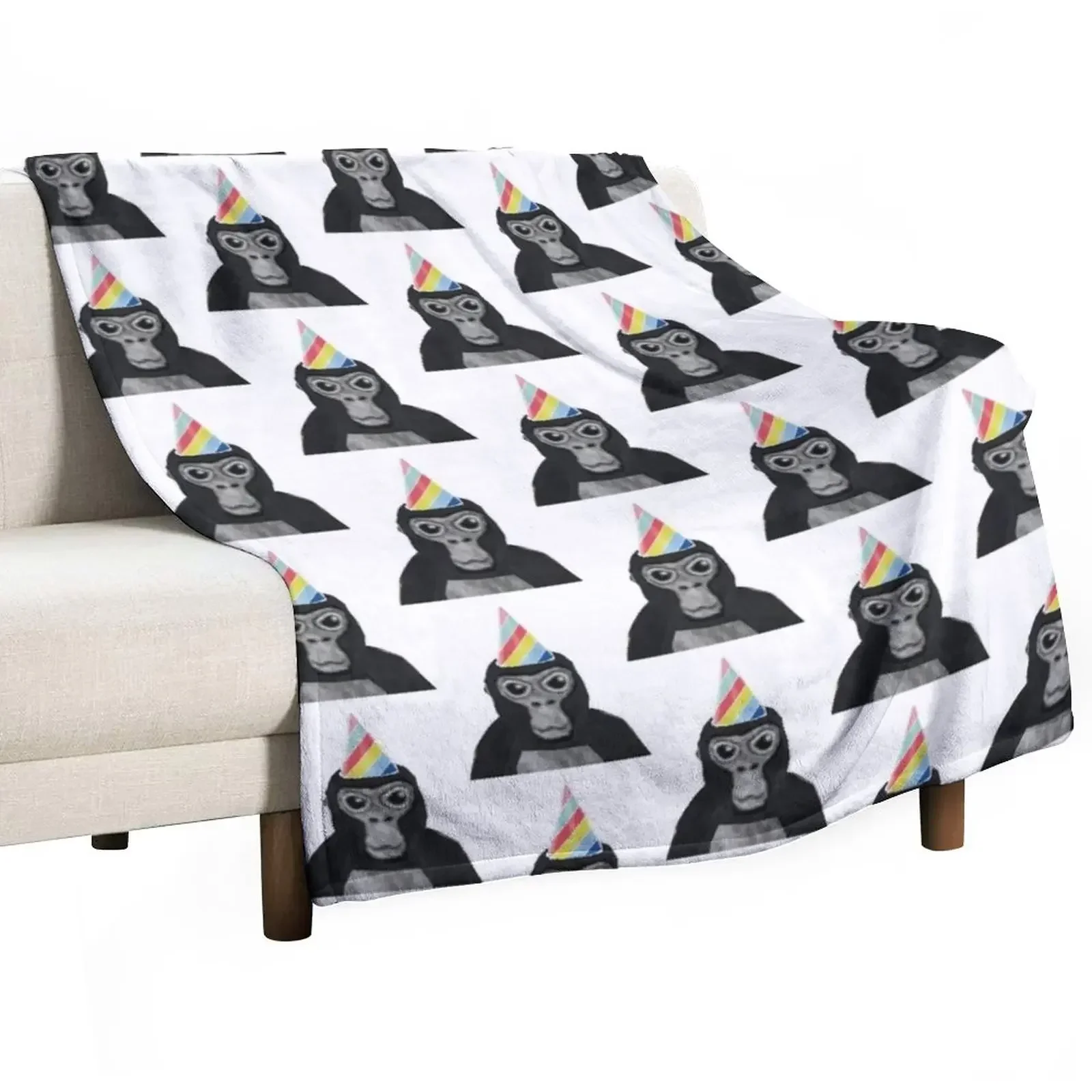 

Gorilla tag monkey with birthday hat Throw Blanket Luxury Throw Thins Blankets