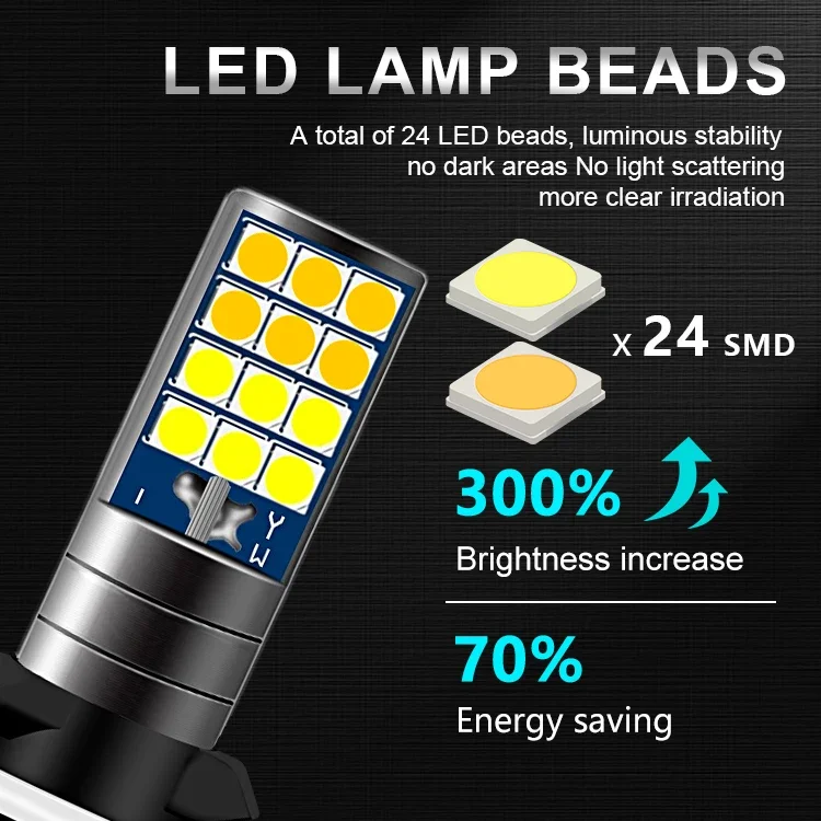2x H3 H27 881 880 2 색 화이트 옐로우 안개등 전구 3030 SMD 2400LM 화이트 자동차 운전 러닝 램프, 자동 LED 조명 12V 24V