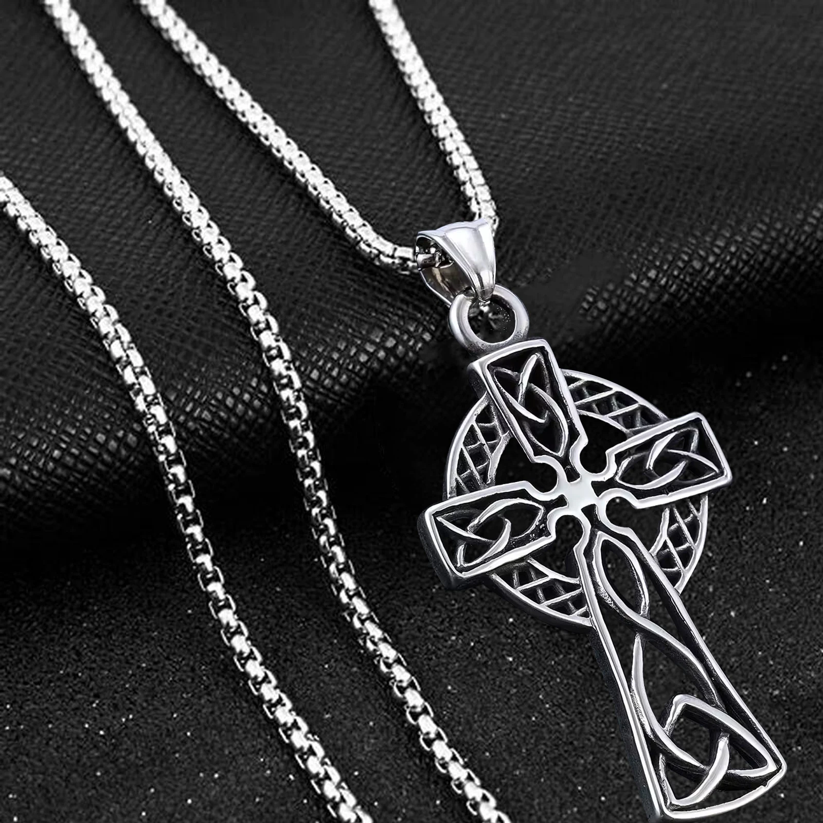 Custom casting jewelry stainless steel jewerely vintage hollow cross pendant celtic knot viking necklace Unisex