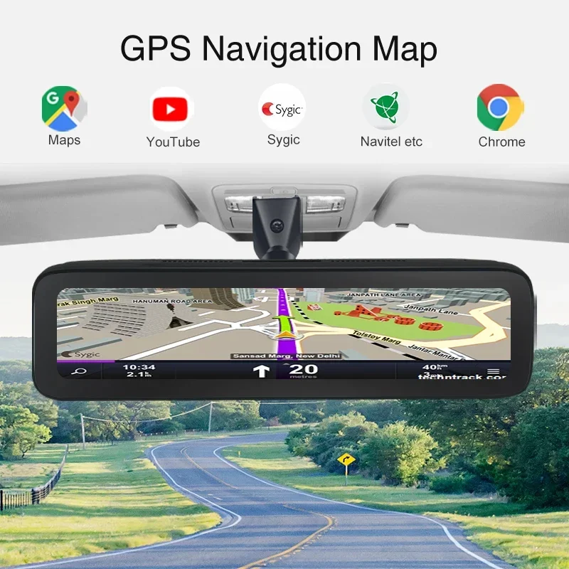 Three Videos Mirror Cameras 2GB+32GB Dash Cam 4G Android HD 1080P Auto Camera GPS WIFI ADAS Car DVR With Rear View