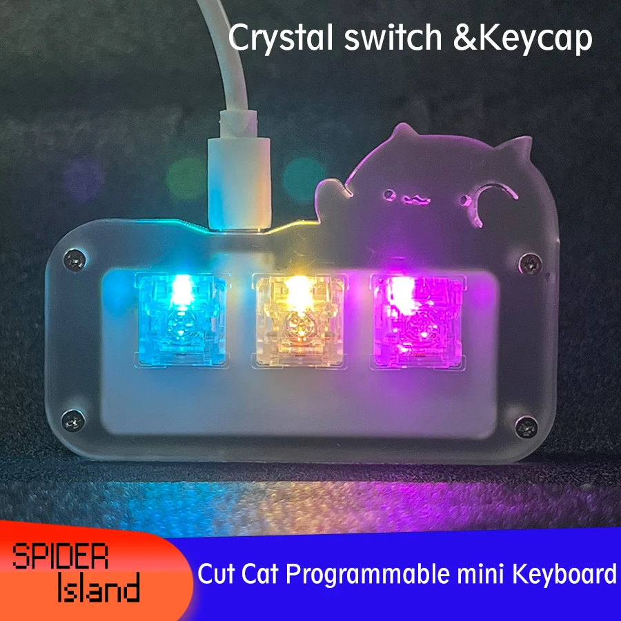 MiniCuteCatKeyboard3KeyCrystalSwitchwithTransparentKeycap