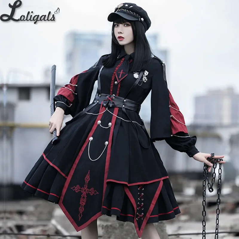 Military Officer ~ Gothic Military Uniform Vintage Long Sleeve Lolita Dress  Full Set by YLF