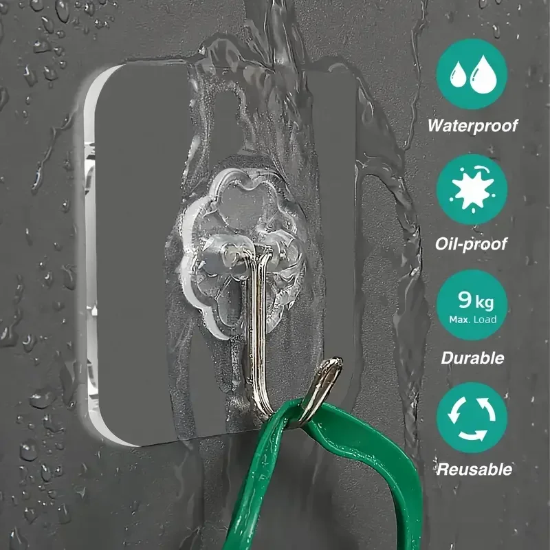 Adhesive Hooks Wall Hanger Wall Clothes Hook Kitchen Hook Towel Hook Transparent Self Adhesive Wall Hooks Heavy Duty Multi-Purpose Wall Hook Key Holder Towel Holder For Kitchen Bathroom Accessories