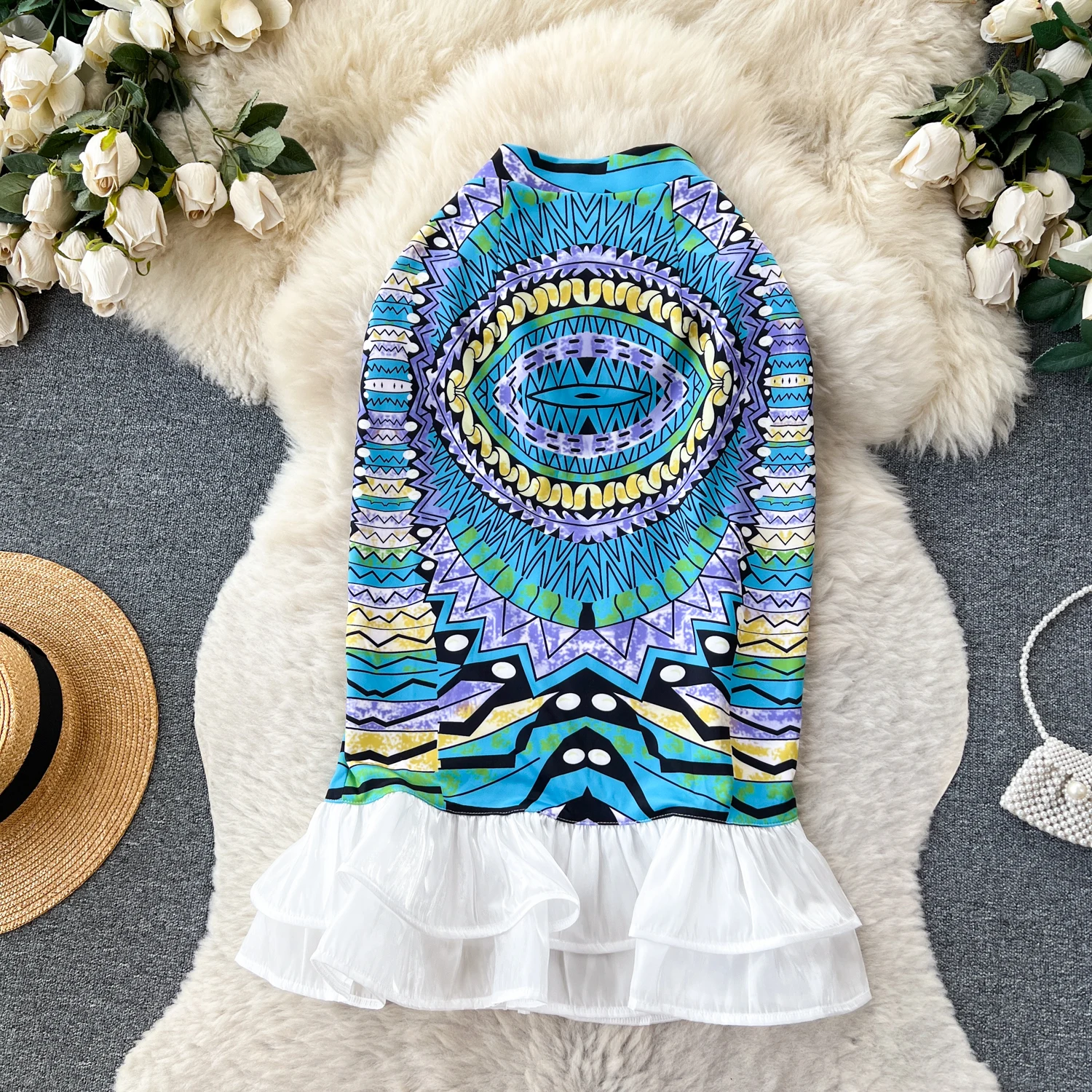 

Women Chic Ruffle Patchwork Print Full Skirt High Waist Elegant Fashion Fairycore Hip Wrap Skirt Sweet Casual Summer Clothing
