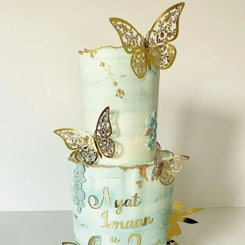 10 pezzi set di decorazioni per torte a forma di farfalla viola e oro con bastoncini di filo e punti di colla / decorazioni per torte / decorazioni / decorazioni per cupcake