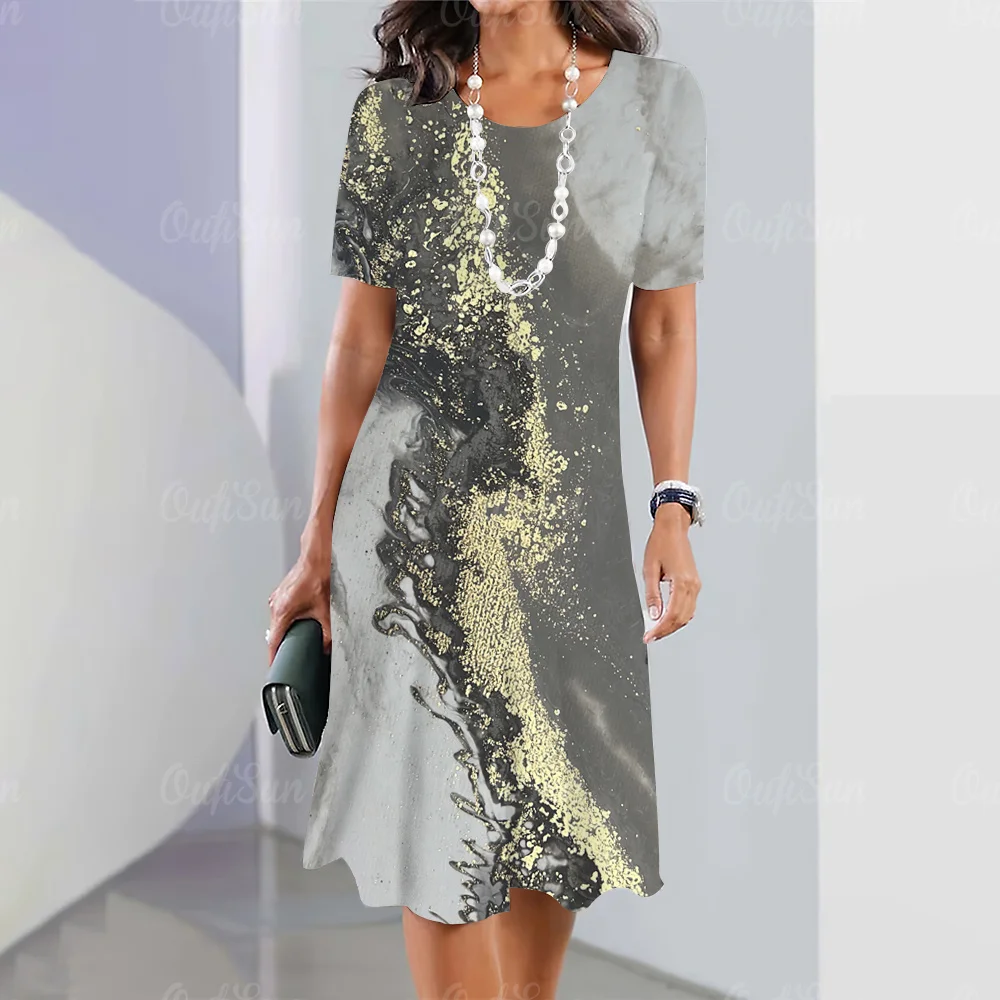 2024 New Women's Dresses Graphic Print Elegant & Beautiful Midi Dresses Plus Size Female Summer One-piece Dress Free Shipping 