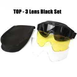 Elite Airsoft Tactical Goggles - Triple Lens Wind and Dust Protection for Shooting, Motocross, and Mountaineering (3 Lens Black)