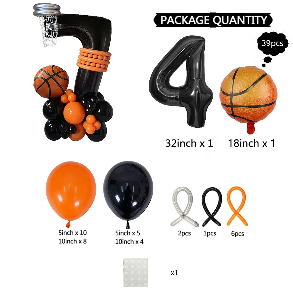 Basketball Birthday Party Balloons Set - 39pcs Sports Themed Decor with Large Foil Numbers
