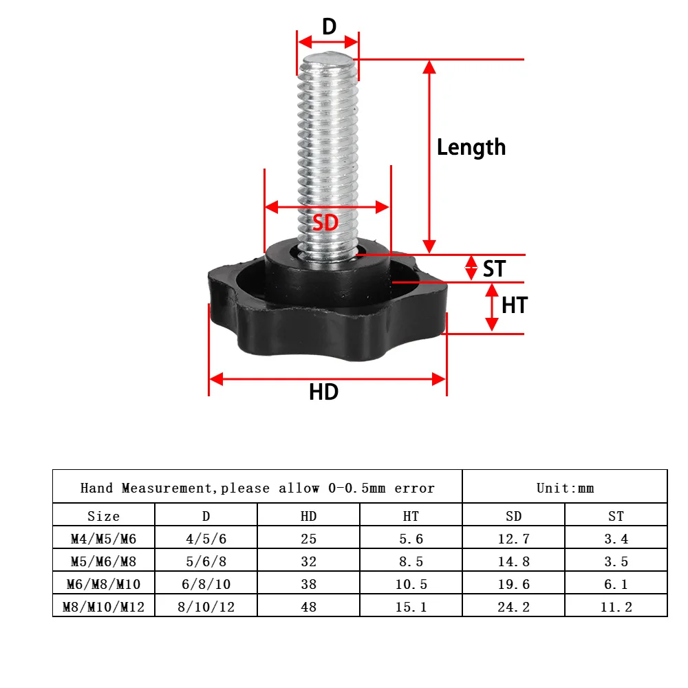 Plastic Handle Clamping Bolts Nuts Kits Stainless Steel Thumb Screws Hand Knob Fastening Industry Equip Bolt M4 M5 M6 M8 M10 stainless steel screws,screw bolt nut set