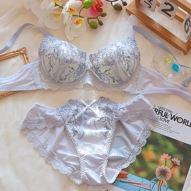 Japanese Bride Lace Bra and Panty Set Flower Embroidery Sex