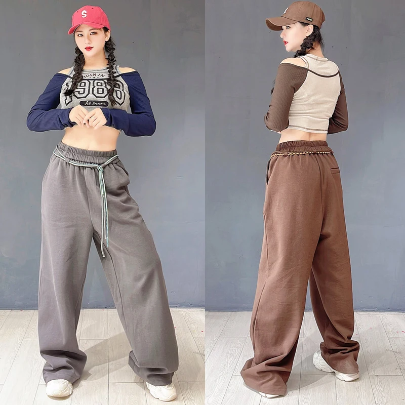 

Одежда для джаза, костюм для танцев в стиле хип-хоп для женщин, укороченный топ, брюки с широкими штанинами, одежда для выступлений на сцене XS5260