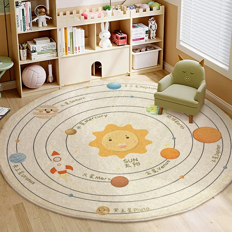Cartoon Style Bedroom Decor lion pattern Carpet Cute Round Carpets for Living Room Thick Plush bedside Rug Fluffy Soft Floor Mat 2