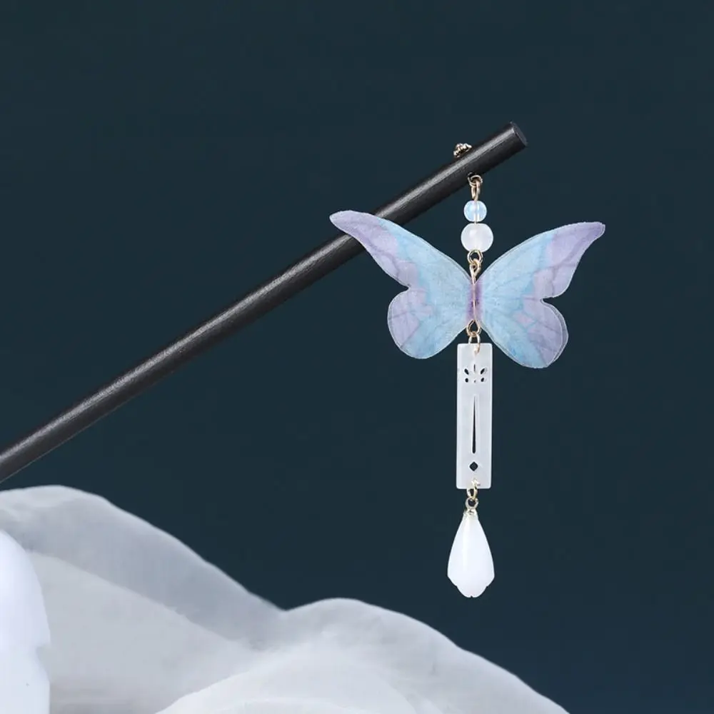 

Butterfly Wood Hairpin Chinese Style Tassel Hair Sticks Antique Women Hanfu Headdress Hair Accessories