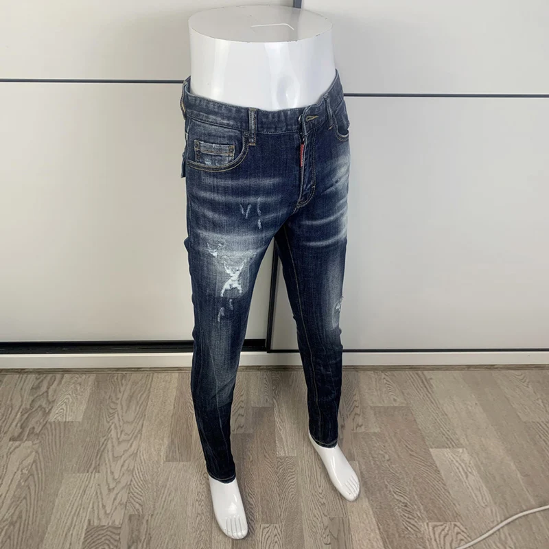 Street Fashion Men Jeans High Quality Retro Blue Elastic Slim Fit Vintage Ripped Jeans Men Pocket Designer Brand Pants Hombre