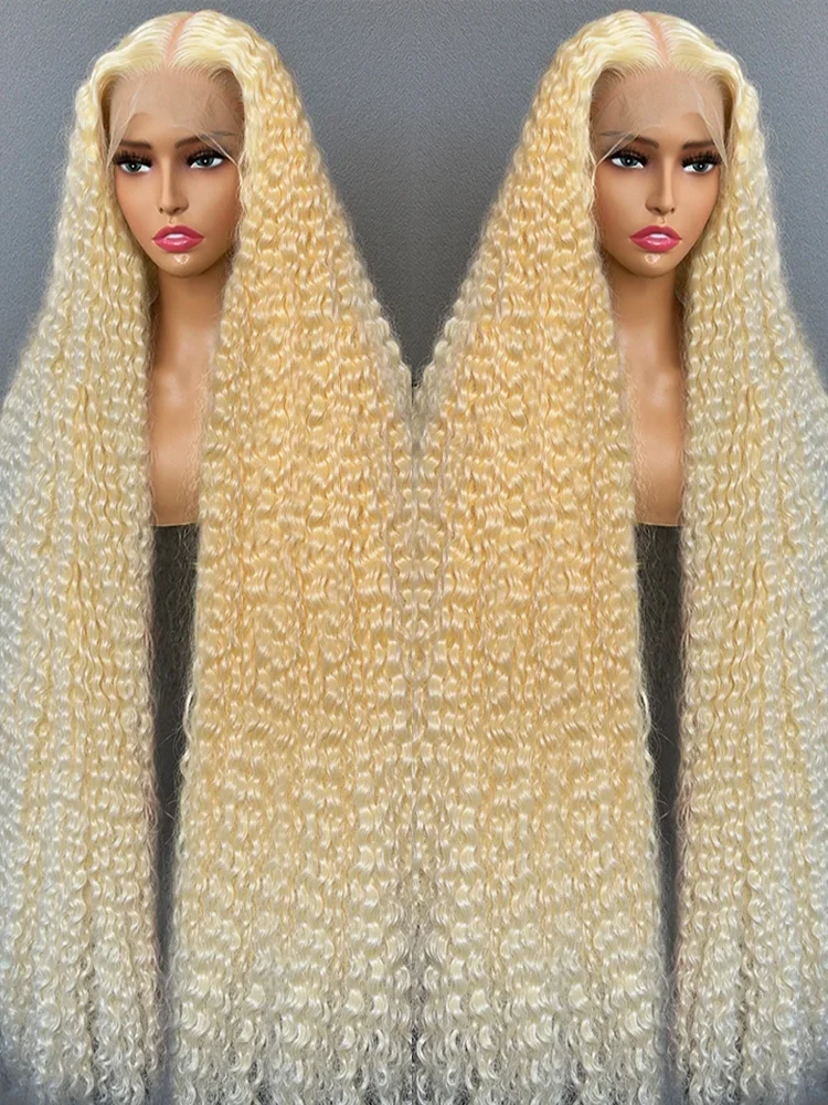 46 Inch Jerry Curly Blonde 613 Human Hair Wigs Wavy Colored 13x6 HD Lace Wig Deep Wave Frontal Kinky Curls Multi Parting 1