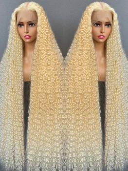 46 Inch Jerry Curly Blonde 613 Human Hair Wigs Wavy Colored 13x6 HD Lace Wig Deep Wave Frontal Kinky Curls Multi Parting 1