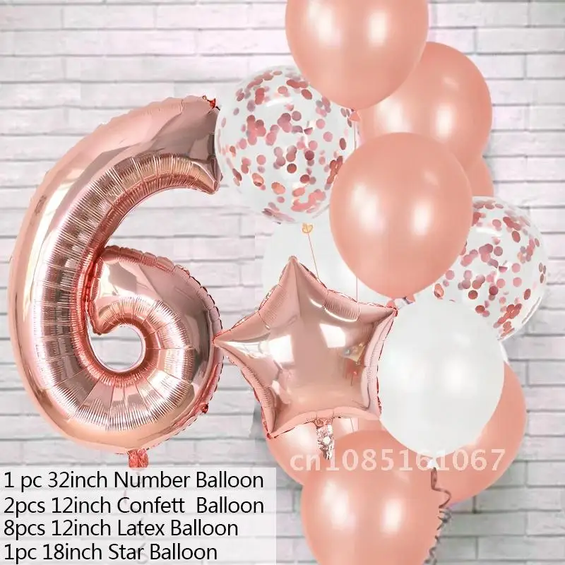 

12Pcs Latex Balloons Rose Gold Number Foil Kids Adult Birthday Party Decoration 1st Birthday Gril Boy Decor Baby Shower Balloon