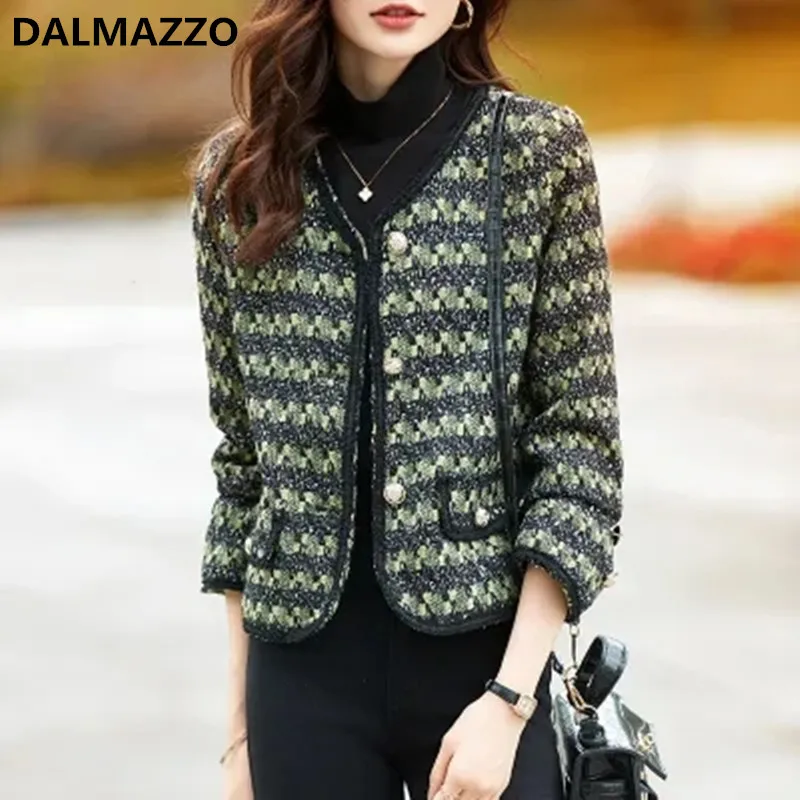 

DALMAZZO Good Quality Small Fragrant Woolen Short Jacket For Women Fashion Single-Breasted Tweed Outerwear Fall Coat Female Tops